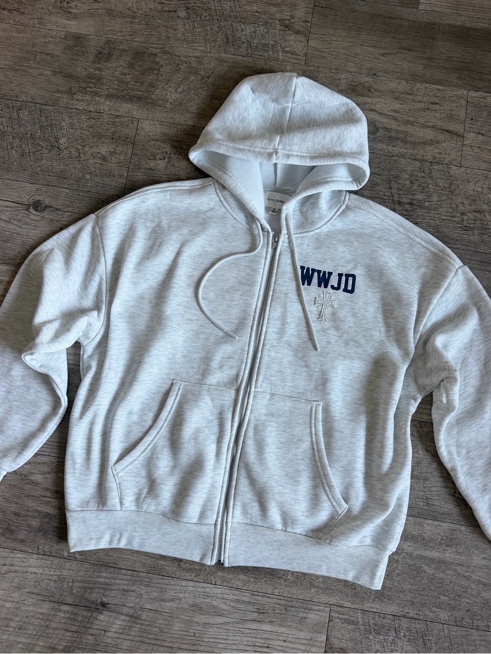 WWJD Light Gray Zip-Up Hoodie for women
